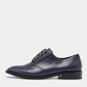 Balenciaga Navy Blue Leather Pierced Oxfords Size 41