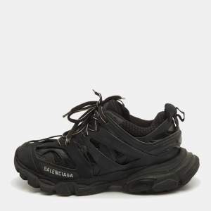 Balenciaga Black Faux Leather and Mesh Track Sneakers Size 38