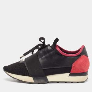 Balenciaga Black/Pink Leather and Mesh Race Runner Sneakers Size 39