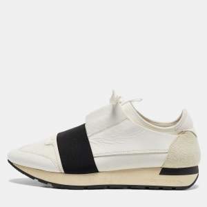 Balenciaga White Leather and Mesh Race Runner Low Top Sneakers Size 40