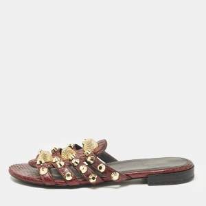 Balenciaga Burgundy Embossed Python Arena Flat Slides Size 37