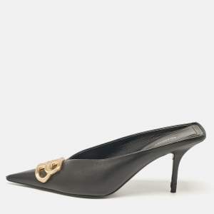 Balenciaga Black Leather Logo Knife Pointed Toe Mules Size 38