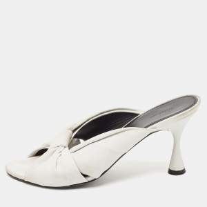 Balenciaga White Leather Knot Open Toe Slide Sandals Size 40.5