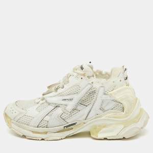 Balenciaga White Mesh and Faux Leather Runner Sneakers Size 38