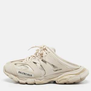 Balenciaga Grey Faux Leather and Mesh Track Mules Size 39