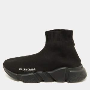 Balenciaga Black Knit Fabric Speed Trainer Slip On Sneakers Size 38