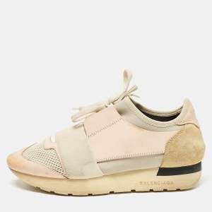 Balenciaga Multicolor Leather and Suede Race Runner Lace Up Sneakers Size 37