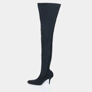 Balenciaga Navy Blue Knit Fabric Over The Knee Boots Size 40