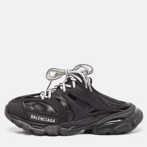 Balenciaga Black Faux Leather Track Mule Sneakers Size 37
