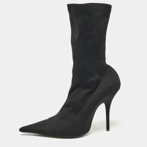 Balenciaga Black Stretch Fabric Knife Mid Calf Boots Size 38      
