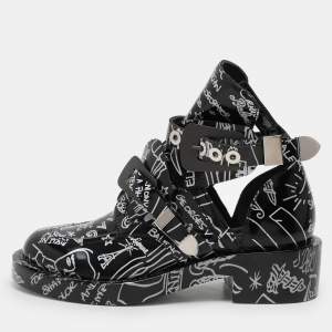 Balenciaga Black Patent Leather Graffiti Booties Size 38