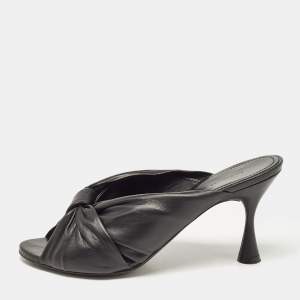 Balenciaga Black Leather Drapy Mules Size 37.5