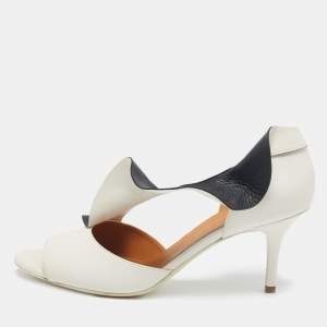 Balenciaga White/Black Leather Peep Toe Pumps Size 39