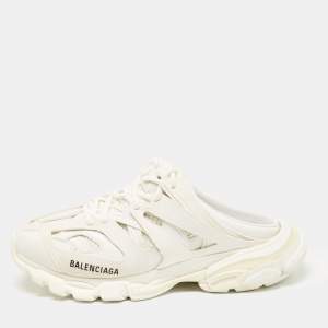 Pre Owned Balenciaga White Mesh and Faux Leather Track Mule Sneakers Size 39