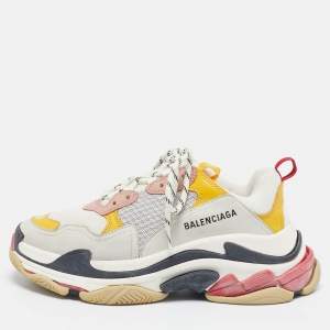 Balenciaga Multicolor Faux Leather and Mesh Triple S All Over Logo Lace Up Sneakers Size 39