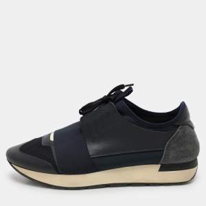 Balenciaga Blue Leather and Neoprene Race Runner Sneakers Size 40