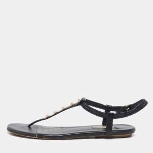 Balenciaga Black Leather Arena Flat Sandals Size 39