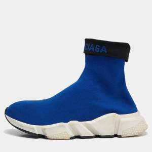 Balenciaga Blue Knit Fabric Speed Trainer High Top Sneakers Size 39