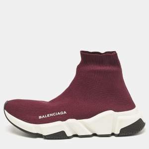 Balenciaga Burgundy Knit Fabric Speed Trainer Sneakers Size 36