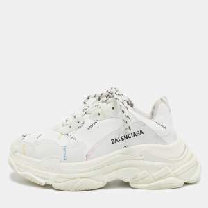 Balenciaga White Leather Triple S All Over Logo Sneakers Size 39