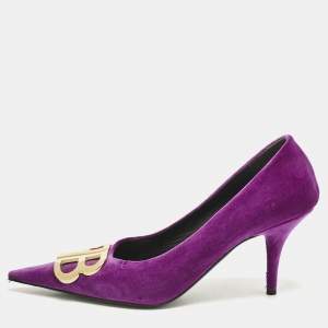Pre Owned Balenciaga Purple Velvet Pointed Toe BB  Pumps Size 39
