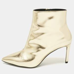 Balenciaga Gold Leather Pointed Toe Ankle Length Boots Size 38
