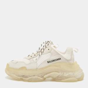 Balenciaga White Leather and Mesh Triple S Low Top Sneakers Size 38