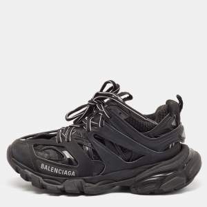 Balenciaga Black Faux Leather and Mesh Track Sneakers Size 36