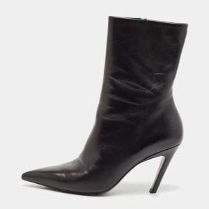 Balenciaga Black Leather Pointed Toe Ankle Boots Size 39