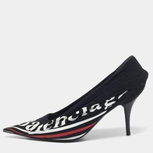 Balenciaga Black Fabric and Leather Logo Knife Pumps Size 38