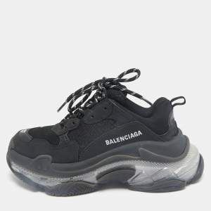 Balenciaga Black Mesh and Leather Triple S Clear Sneakers Size 37