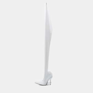 Balenciaga White Stretch Fabric Pantalegging Pumps Size 38