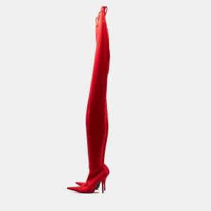Balenciaga Red Stretch Fabric Knife Pointed Toe Pant Boots Size 40