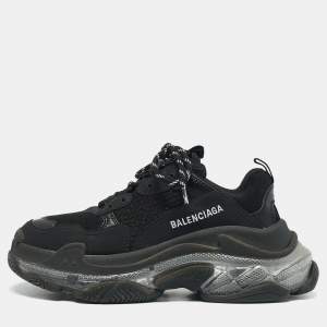 Balenciaga Black Mesh and Faux Leather Triple S Clear Sneakers Size 38