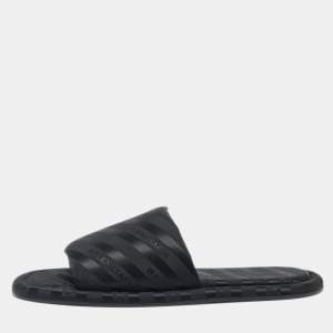 Balenciaga Black Nylon Logo Print Flat Slides Size 41