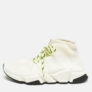 Balenciaga Off White Knit Fabric Speed Trainer Sneakers Size 40