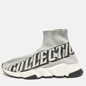 Balenciaga Grey Knit Fabric Speed Trainer Slip On Sneakers Size 40