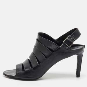 Balenciaga Black Leather Open Toe Strappy Slingback Sandals Size 39