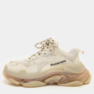 Balenciaga Beige Nubuck and Mesh Triple S Sneakers Size 37