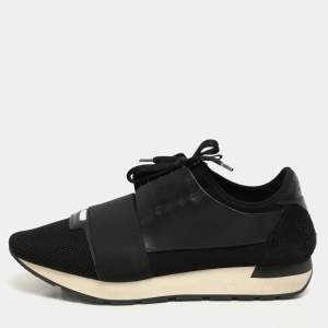 Balenciaga Black Mesh And Leather Race Runner Low Top Sneakers Size 41