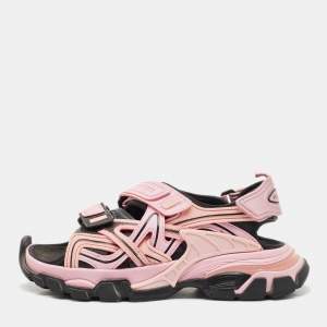 Balenciaga Pink/Black Rubber and Faux Leather Track Sandals Size 36