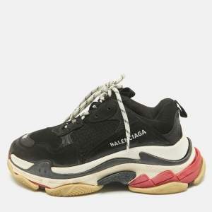 Balenciaga Black Faux Leather and Mesh Triple S Sneakers Size 38