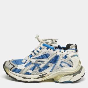 Balenciaga Blue/White Faux Leather and Mesh Track Low Top Sneakers Size 37