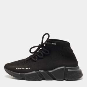 Balenciaga Black Knit Fabric Speed Trainer Sneakers Size 38