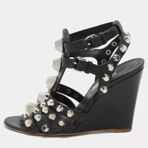 Balenciaga Black Leather Arena Wedge Sandals Size 35