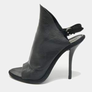 Balenciaga Black Leather Open Toe Glove Slingback Sandals Size 39
