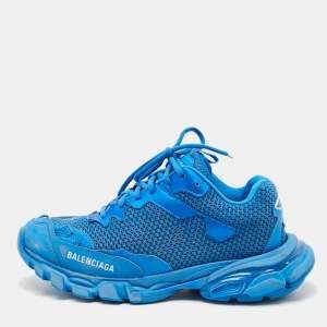 Balenciaga Blue Faux Leather and Mesh Track Lace Up Sneakers Size 39