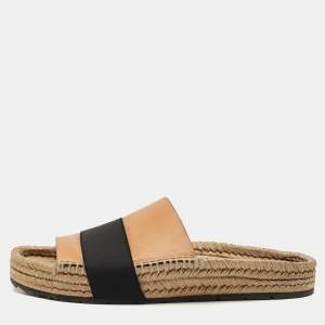 Balenciaga Peach/Black Leather and Elastic Espadrille Flats Size 41