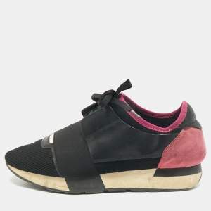 Balenciaga Black Leather and Mesh Race Runner Sneakers Size 38