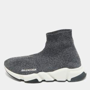Balenciaga Grey Knit Fabric Speed Trainer Slip On Sneakers Size 40